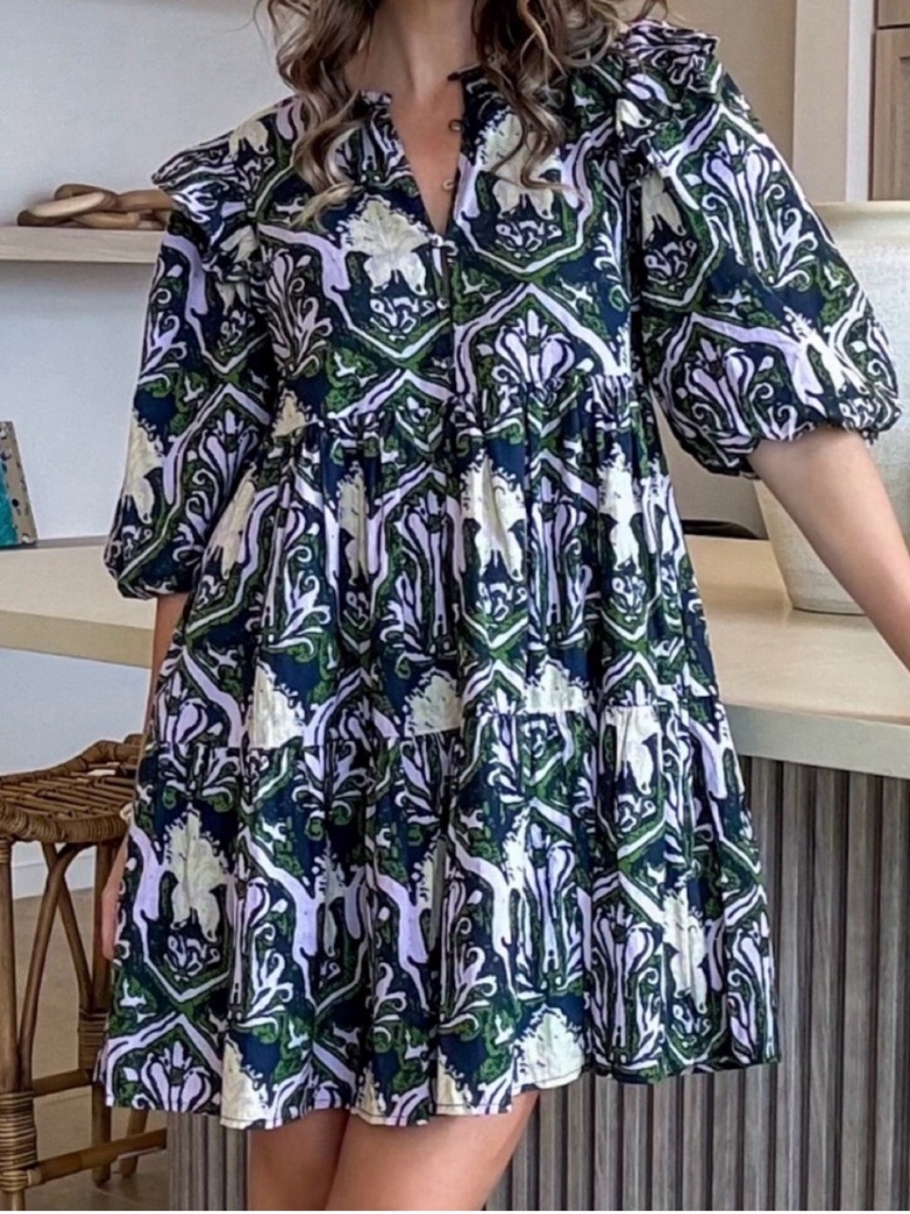 Cleobella Camden Puff Sleeve Mini Dress Casablanca Ruffle Hem S